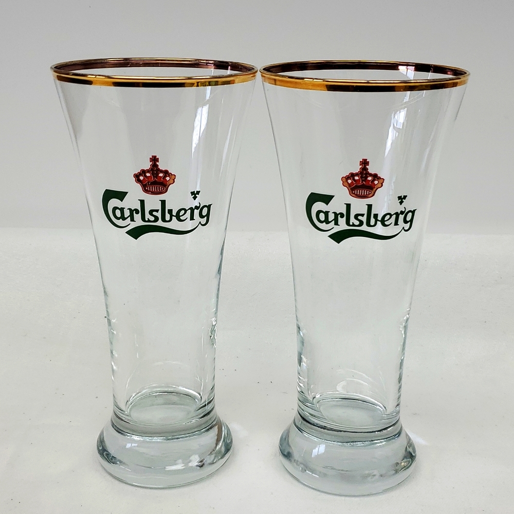 Vintage set of two Carlsberg crown logo pilsner glasses